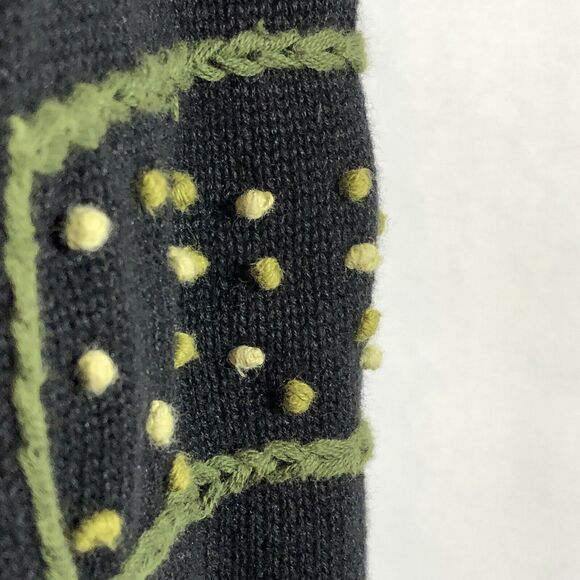 Black Cropped Sweater Vintage Embroidered Small Retro V-Neck Pullover - Picture 8 of 11